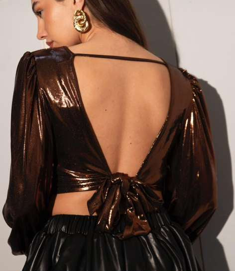 “METALLIC BROWN CROP TOP