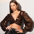 “METALLIC BROWN CROP TOP